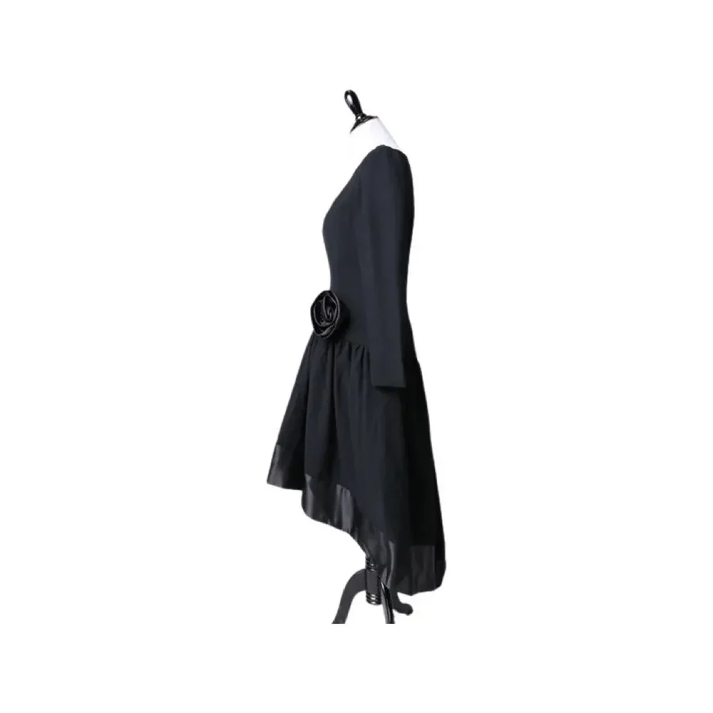 Vintage 1980s Morton Myles Mullet Hem Black Long Sleeved Evening Dress Medium - Picture 5 of 6